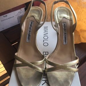 gold Manolo Blahnik slingback sandal,